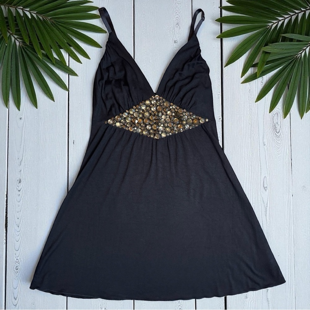 Guess Jeans Y2K Rhinestone Embellished Black Camisole Tank Top